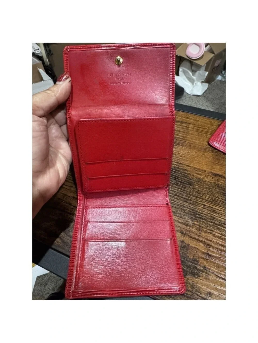 Louis Vuitton Vintage Elise Trifold Red Epi Leather Wallet